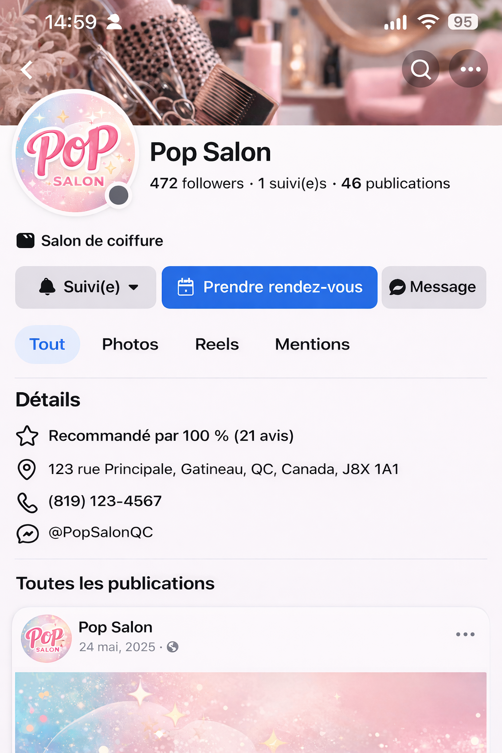 Apercu post Facebook - Prendre rendez-vous