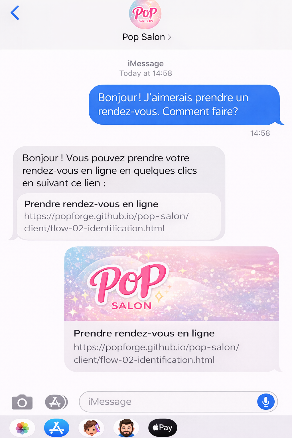 Apercu SMS - Prendre rendez-vous